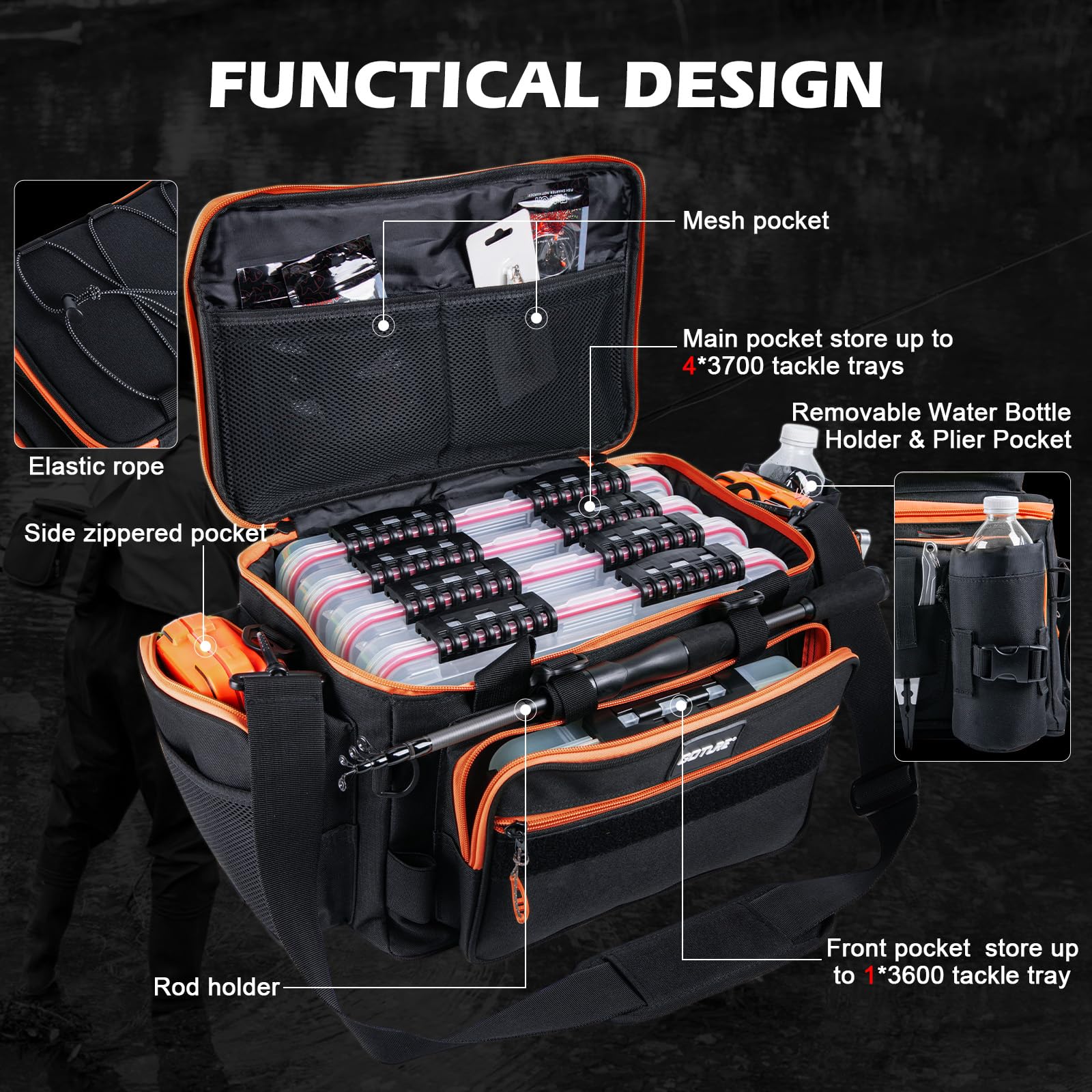 Fishing Bag Waterproof - ชุดตกปลาพกพา Goture คันเบ็ดแบบยืดหดได้ รอกสปินนิ่ง 3000 ชุดอุปกรณ์ตกปลาครบชุด