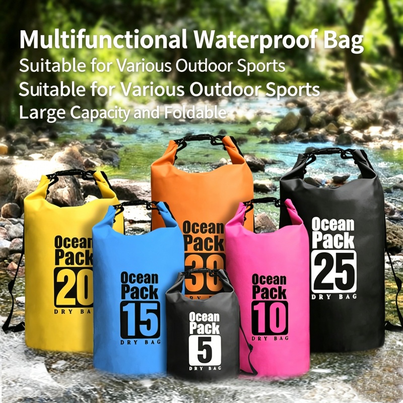 Fishing Bag Waterproof - ถุงกันน้ำสำหรับว่ายน้ำ 5L/10L/20L/30L กระเป๋าเก็บของสำหรับกีฬากลางแจ้ง ชายหาด สำหรับพายเรือคายัค ว่ายน้ำ