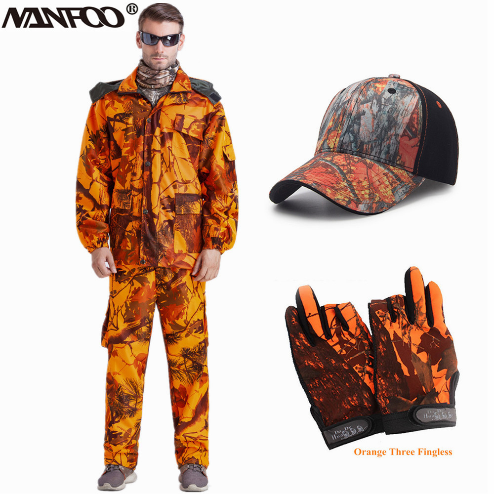 Fishing Pants Waterproof - ผู้ชายกลางแจ้ง Blaze สีส้ม Bionic Camouflage การล่าสัตว์ตกปลาชุดลมกันน้ําปีนเขายุทธวิธีเสื้อกางเกง
